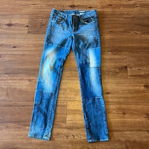 H&M acid wash patch work denim jeans